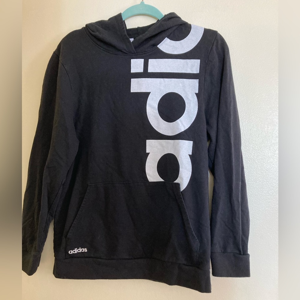 Black Adidas Hooded Long Sleeve with Pocket in front, YXL